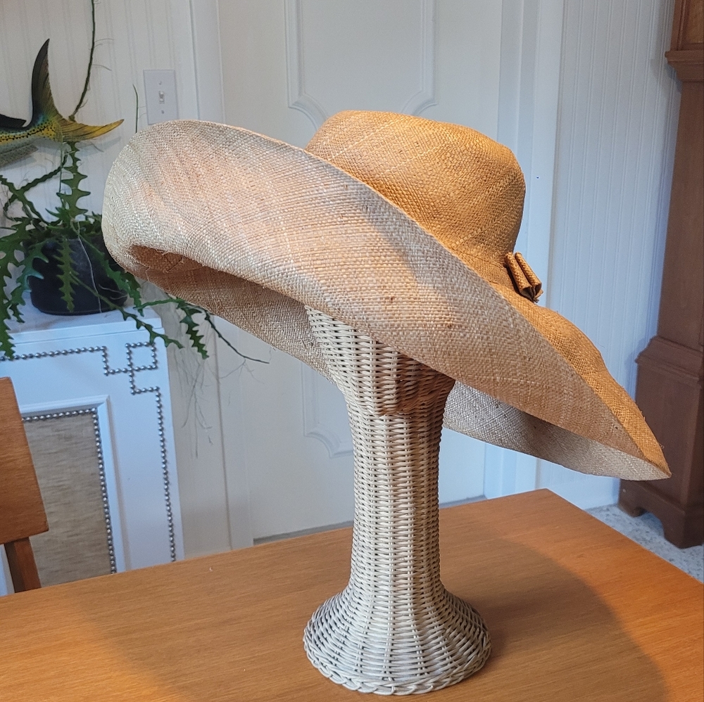 Vintage Woven Raffia Straw Sun Derby Hat